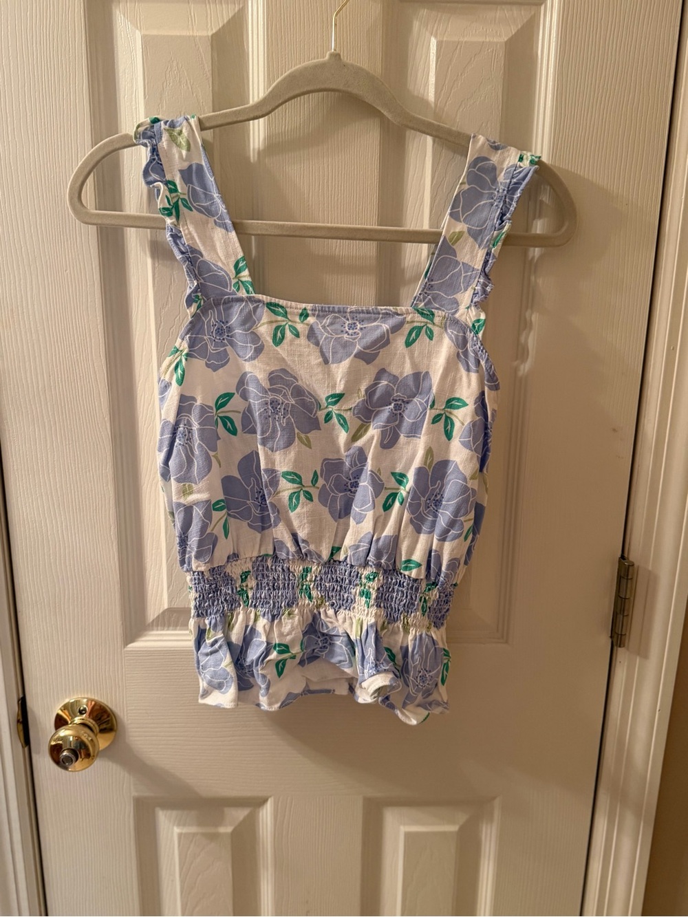 Draper James RSVP Blue Floral Smocked Peplum Top XS